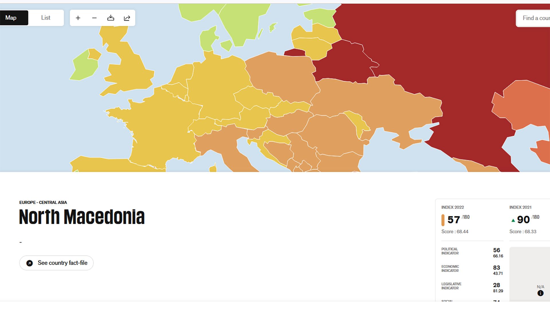 репортери без граници индекс Македонија